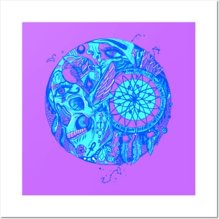 Blue Skull and Dreamcatcher Circle Posters and Art